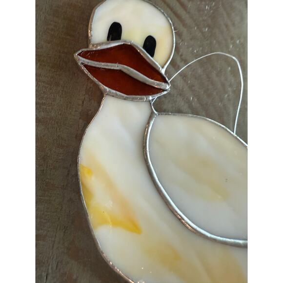 Set of 2 Vintage Stained Glass Handmade Farmyard Duck Goose Suncatchers 7"x6.5" - Picture 5 of 7